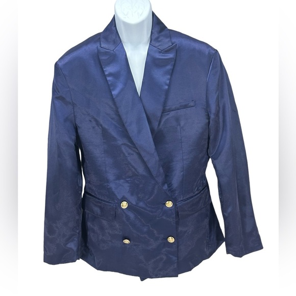 Jerome Lamaar And Now This Double Breasted Satin Blazer - Blue - size Medium